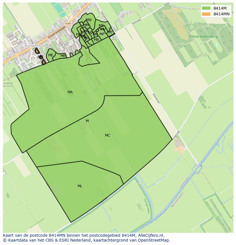 Afbeelding van het postcodegebied 8414 MN op de kaart.