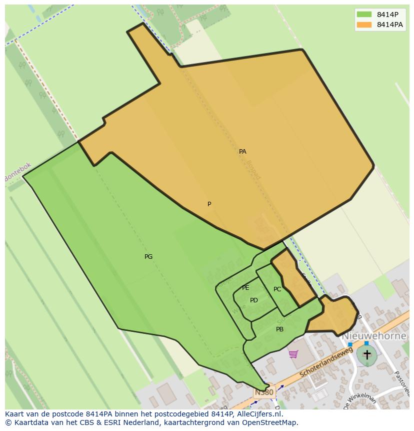 Afbeelding van het postcodegebied 8414 PA op de kaart.