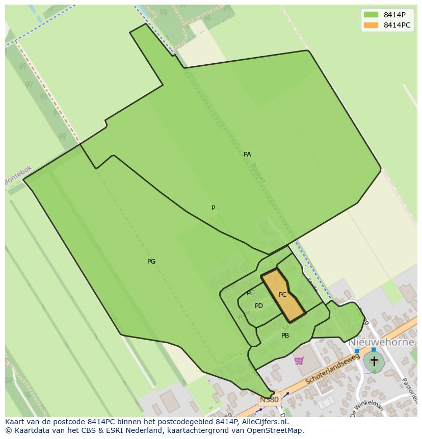 Afbeelding van het postcodegebied 8414 PC op de kaart.