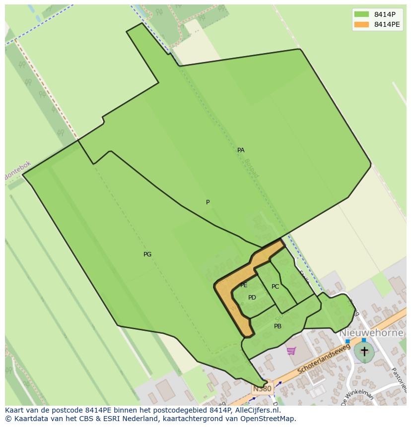 Afbeelding van het postcodegebied 8414 PE op de kaart.