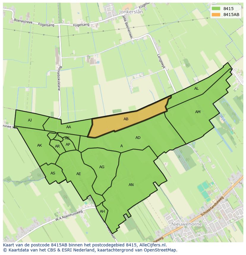 Afbeelding van het postcodegebied 8415 AB op de kaart.