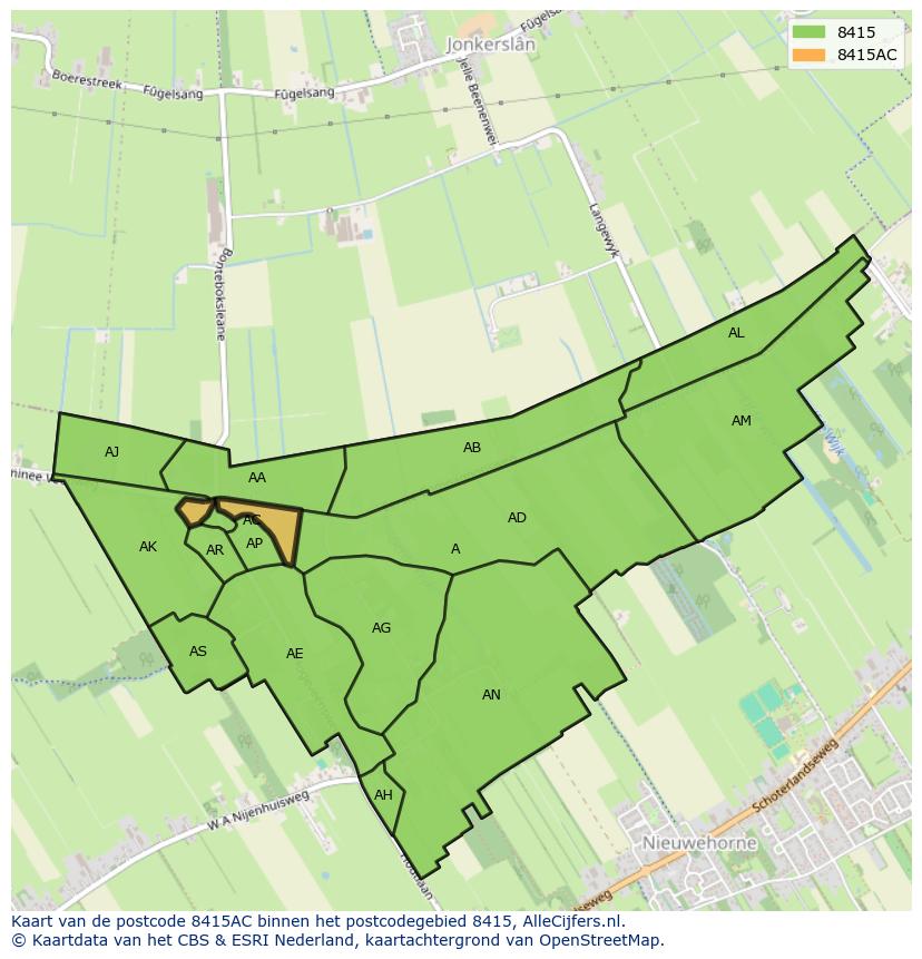 Afbeelding van het postcodegebied 8415 AC op de kaart.
