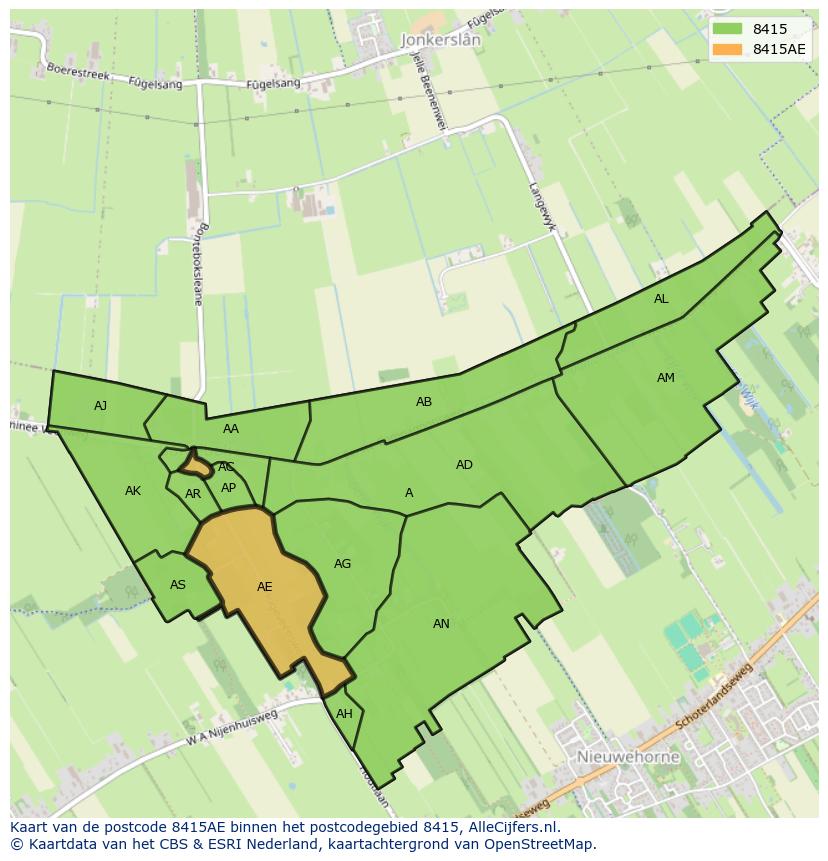 Afbeelding van het postcodegebied 8415 AE op de kaart.