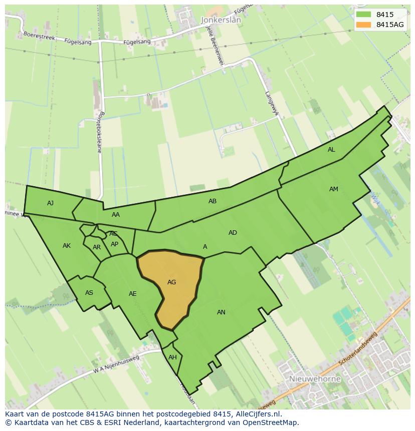 Afbeelding van het postcodegebied 8415 AG op de kaart.