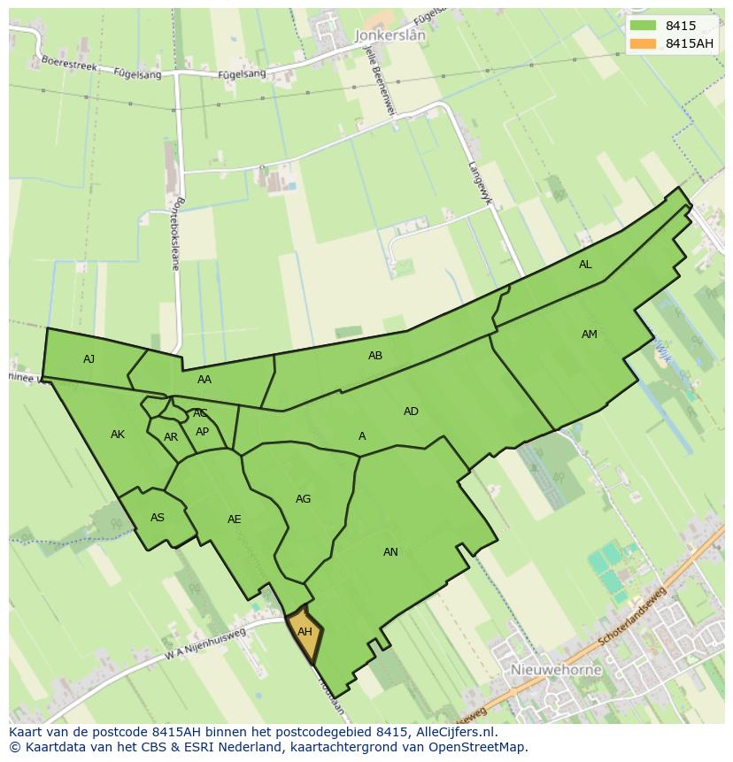 Afbeelding van het postcodegebied 8415 AH op de kaart.