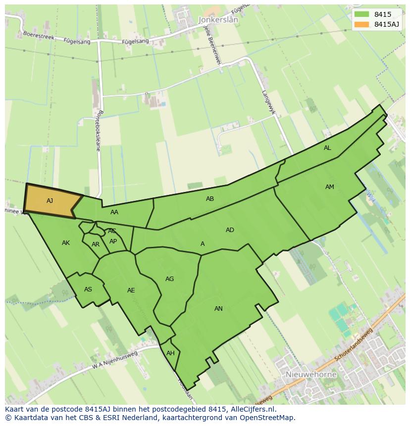 Afbeelding van het postcodegebied 8415 AJ op de kaart.