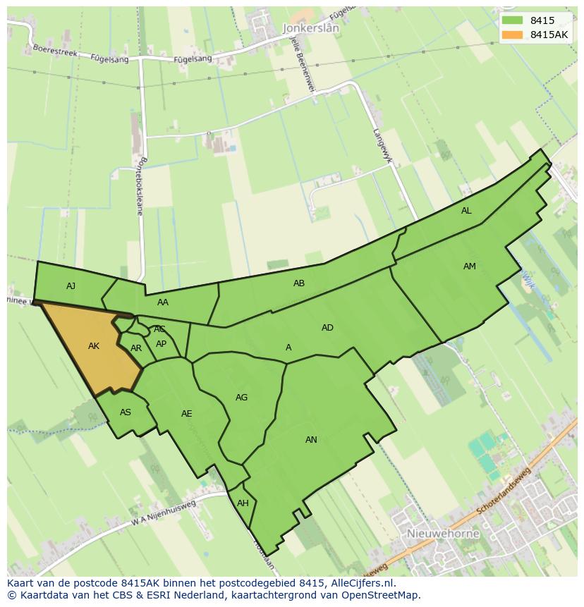 Afbeelding van het postcodegebied 8415 AK op de kaart.