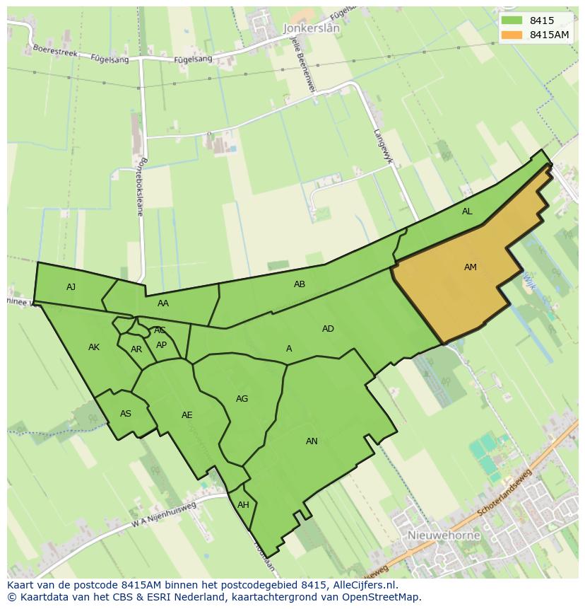 Afbeelding van het postcodegebied 8415 AM op de kaart.