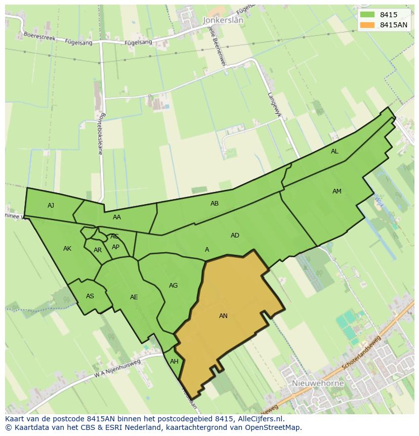 Afbeelding van het postcodegebied 8415 AN op de kaart.