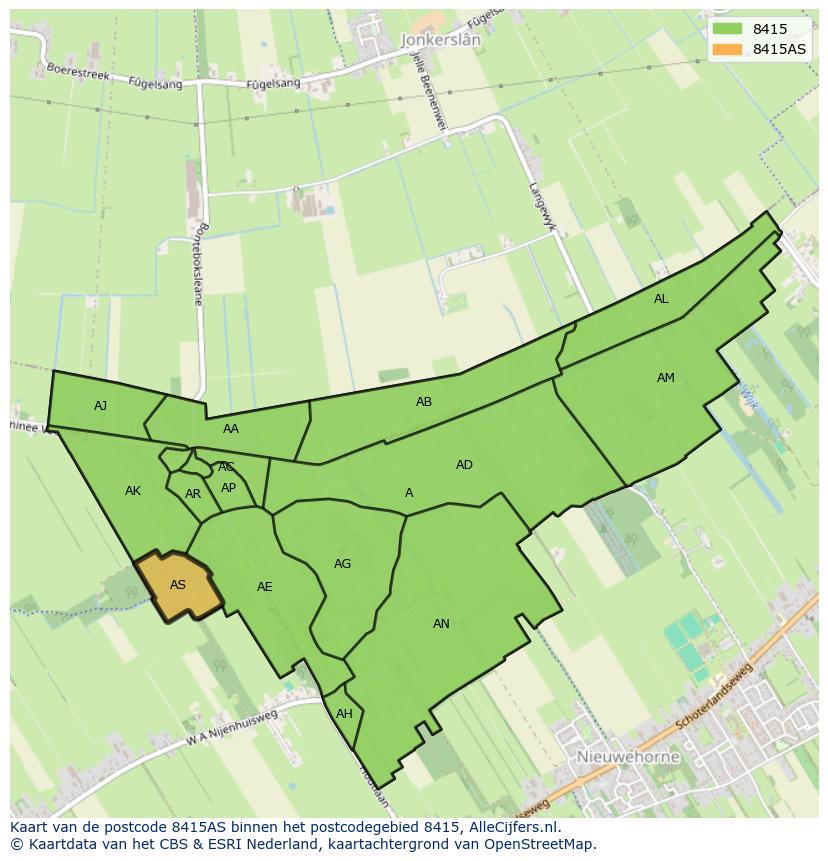 Afbeelding van het postcodegebied 8415 AS op de kaart.