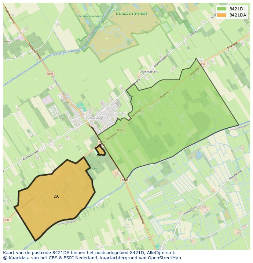 Afbeelding van het postcodegebied 8421 DA op de kaart.