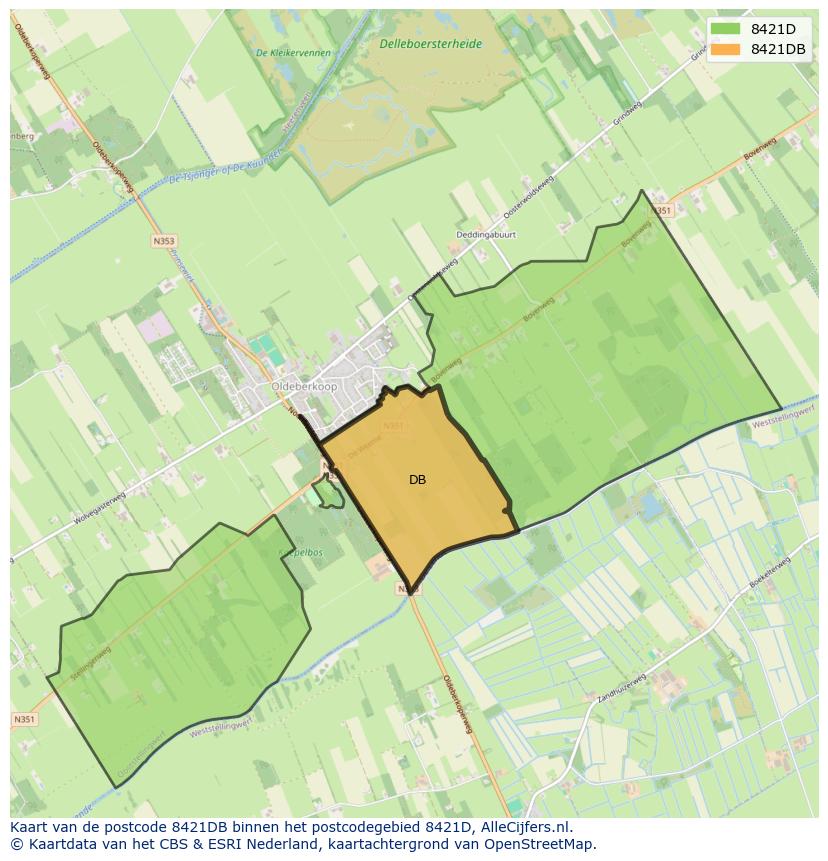Afbeelding van het postcodegebied 8421 DB op de kaart.