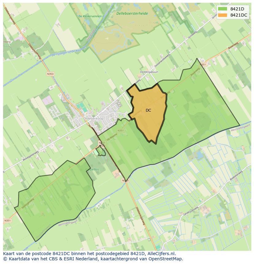 Afbeelding van het postcodegebied 8421 DC op de kaart.
