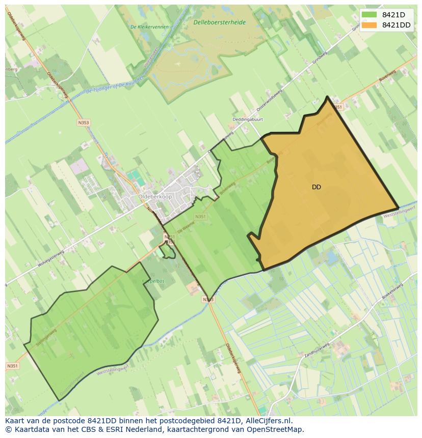 Afbeelding van het postcodegebied 8421 DD op de kaart.