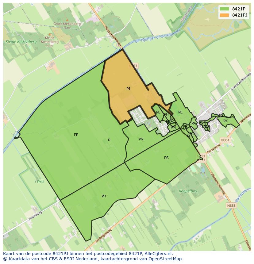 Afbeelding van het postcodegebied 8421 PJ op de kaart.