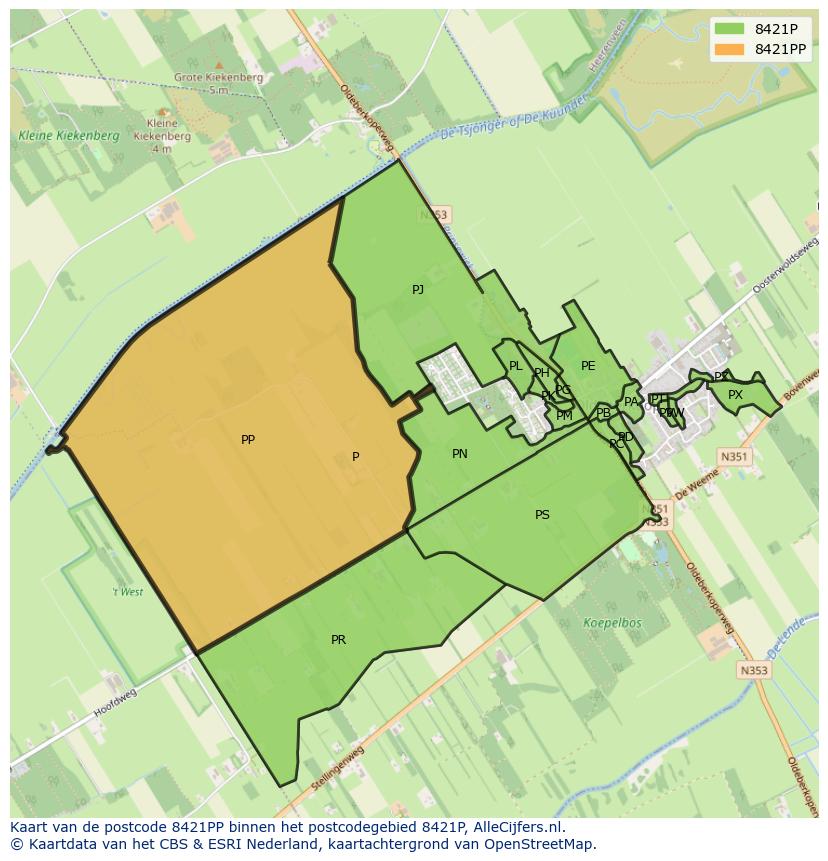Afbeelding van het postcodegebied 8421 PP op de kaart.