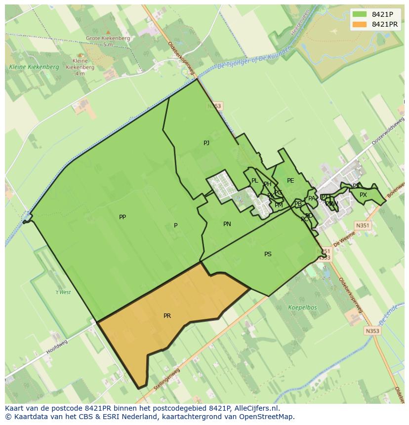 Afbeelding van het postcodegebied 8421 PR op de kaart.