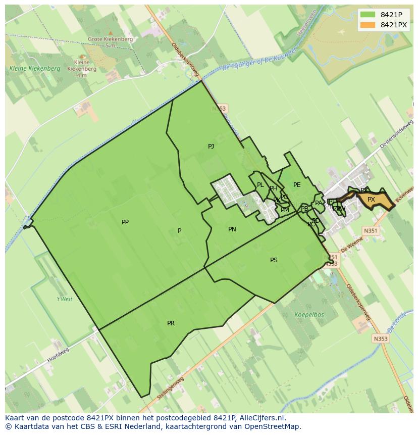 Afbeelding van het postcodegebied 8421 PX op de kaart.