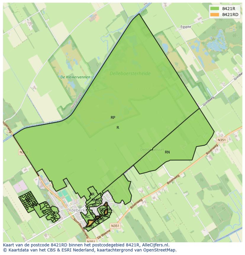 Afbeelding van het postcodegebied 8421 RD op de kaart.