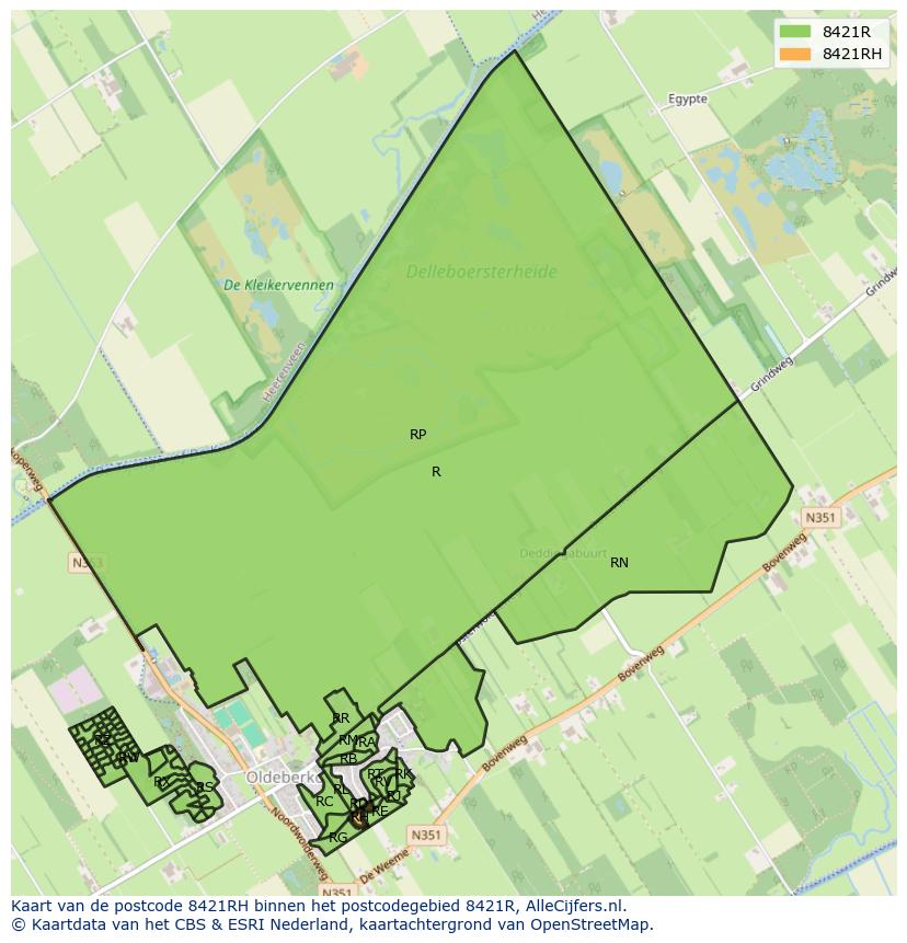 Afbeelding van het postcodegebied 8421 RH op de kaart.