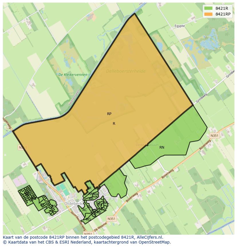 Afbeelding van het postcodegebied 8421 RP op de kaart.