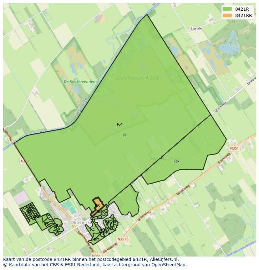Afbeelding van het postcodegebied 8421 RR op de kaart.