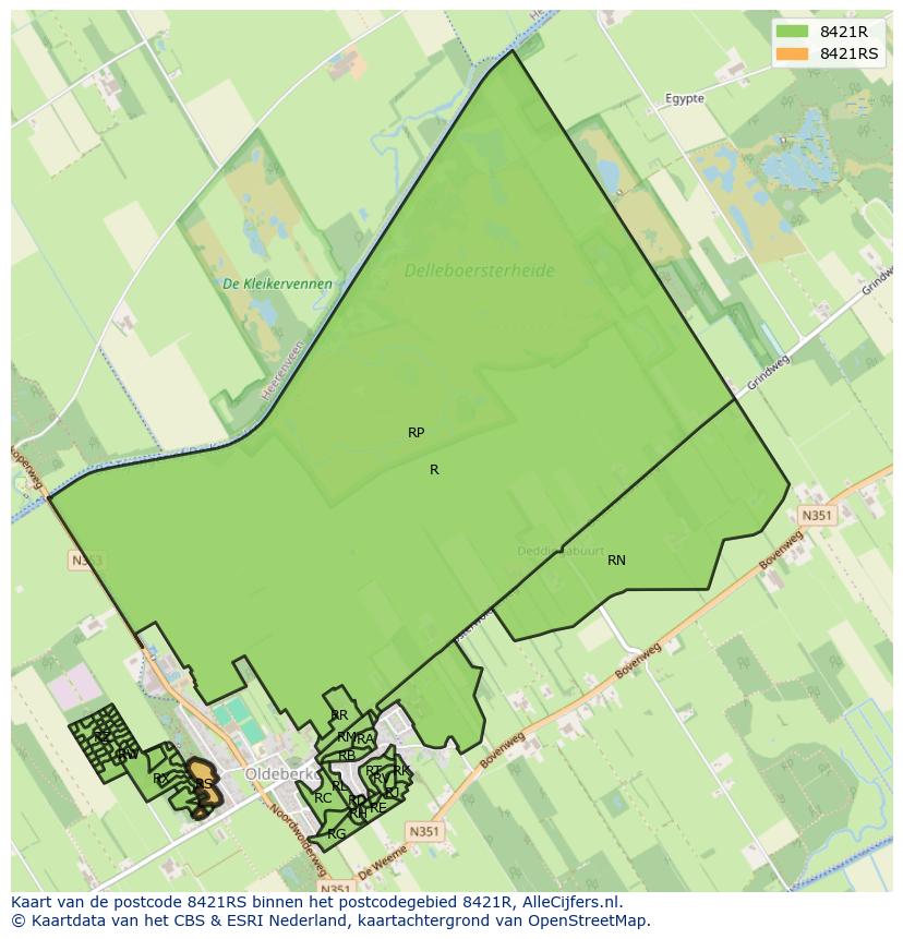 Afbeelding van het postcodegebied 8421 RS op de kaart.