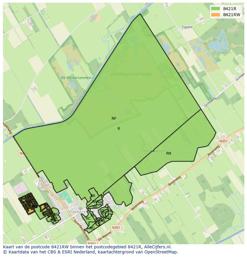 Afbeelding van het postcodegebied 8421 RW op de kaart.