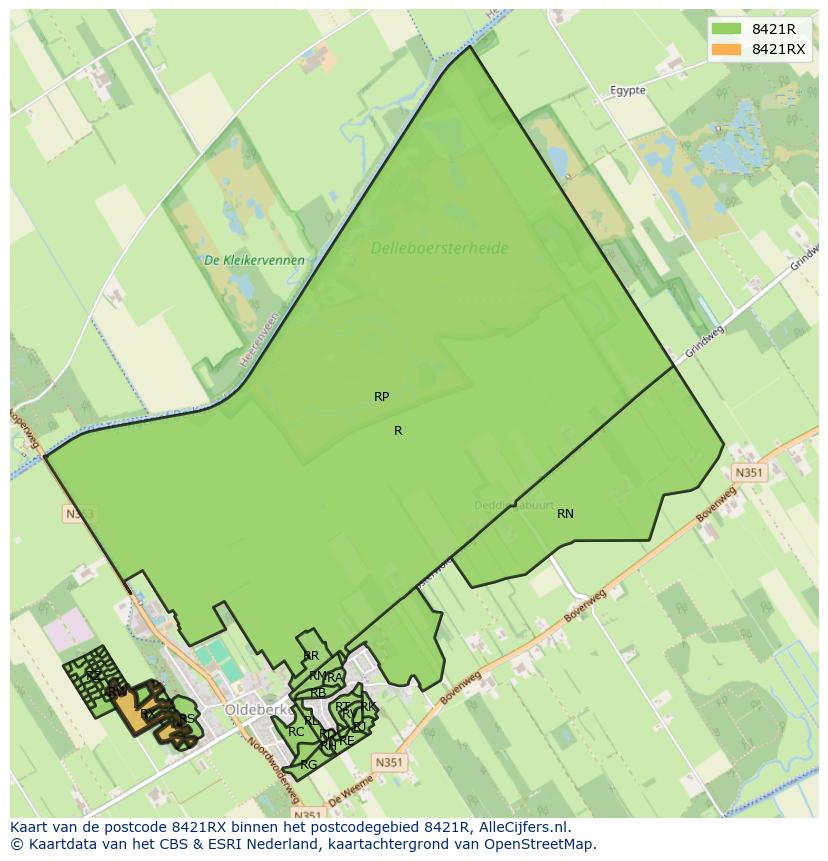Afbeelding van het postcodegebied 8421 RX op de kaart.