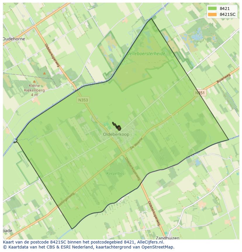 Afbeelding van het postcodegebied 8421 SC op de kaart.