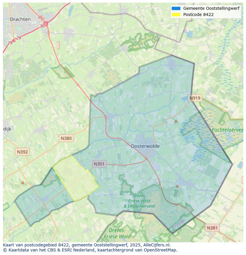 Afbeelding van het postcodegebied 8422 op de kaart.