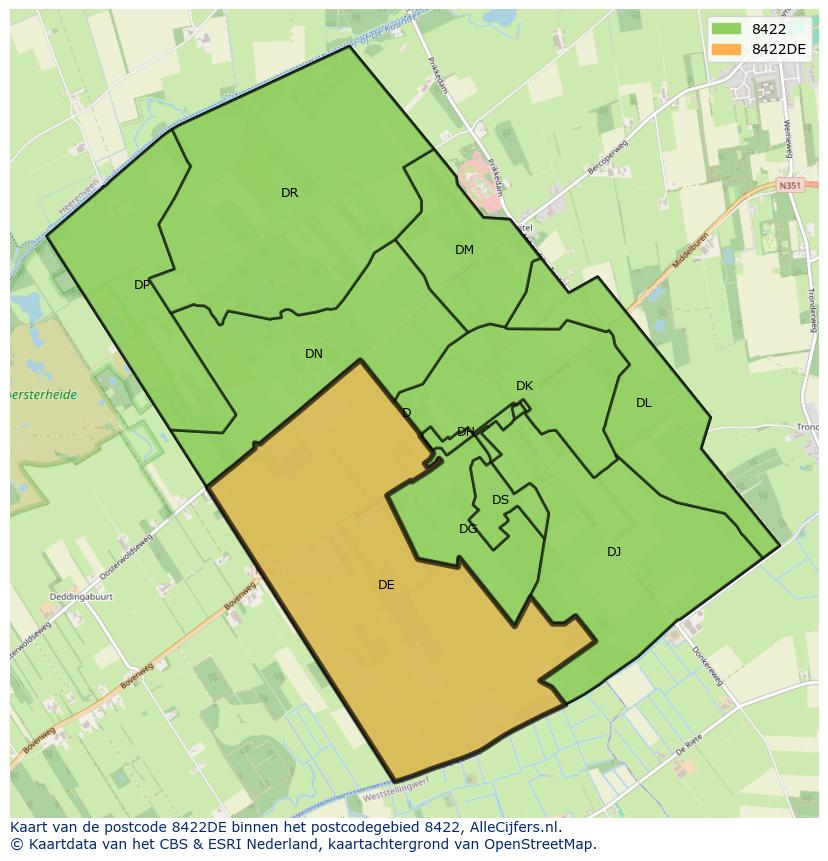 Afbeelding van het postcodegebied 8422 DE op de kaart.