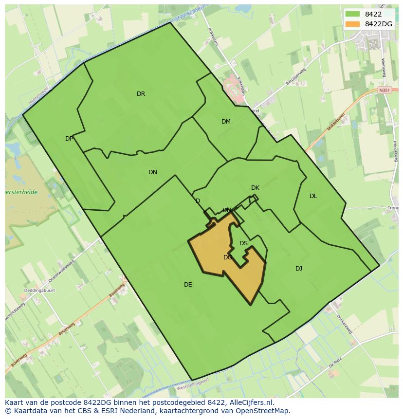 Afbeelding van het postcodegebied 8422 DG op de kaart.