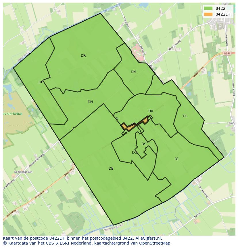 Afbeelding van het postcodegebied 8422 DH op de kaart.
