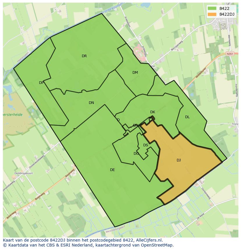 Afbeelding van het postcodegebied 8422 DJ op de kaart.
