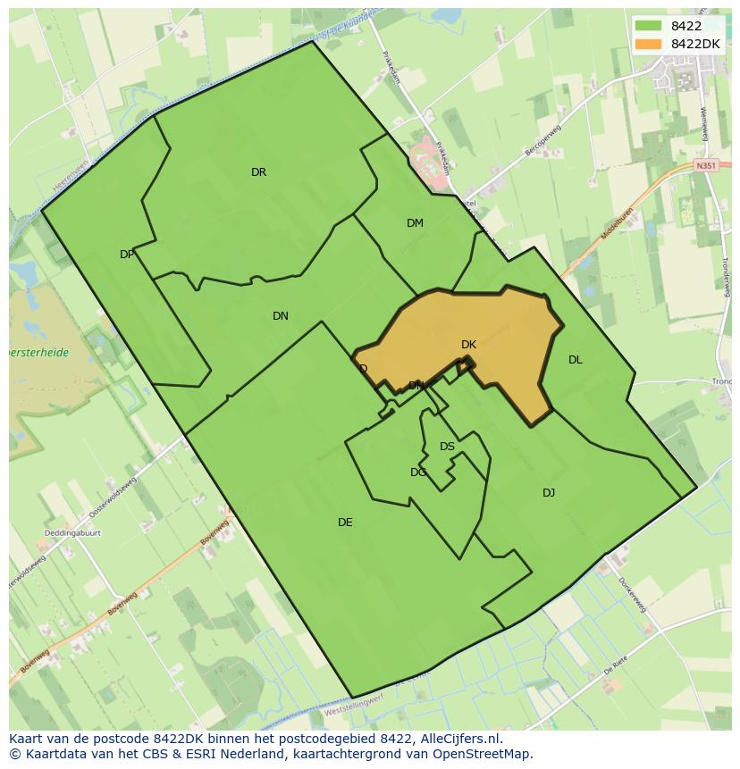 Afbeelding van het postcodegebied 8422 DK op de kaart.