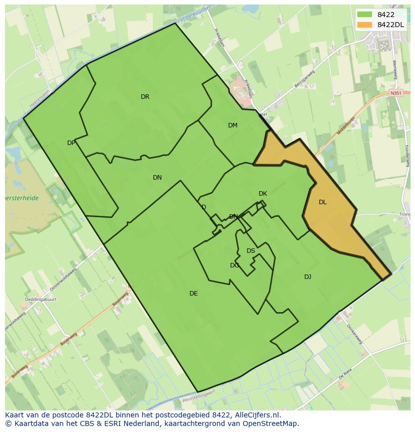 Afbeelding van het postcodegebied 8422 DL op de kaart.