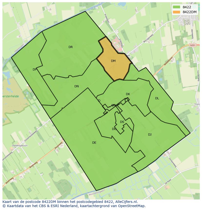 Afbeelding van het postcodegebied 8422 DM op de kaart.