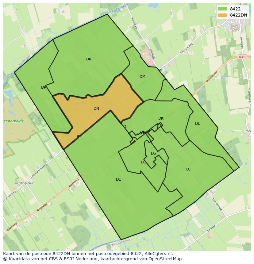 Afbeelding van het postcodegebied 8422 DN op de kaart.