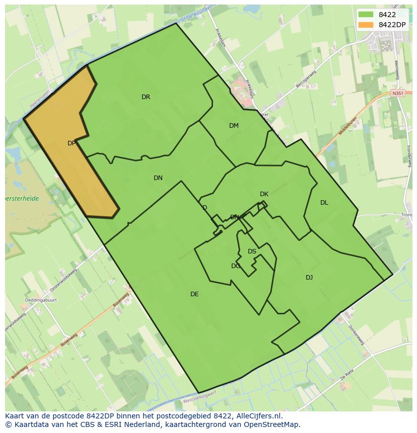 Afbeelding van het postcodegebied 8422 DP op de kaart.
