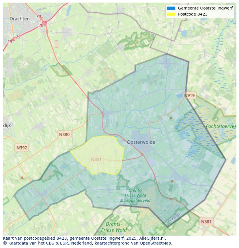 Afbeelding van het postcodegebied 8423 op de kaart.