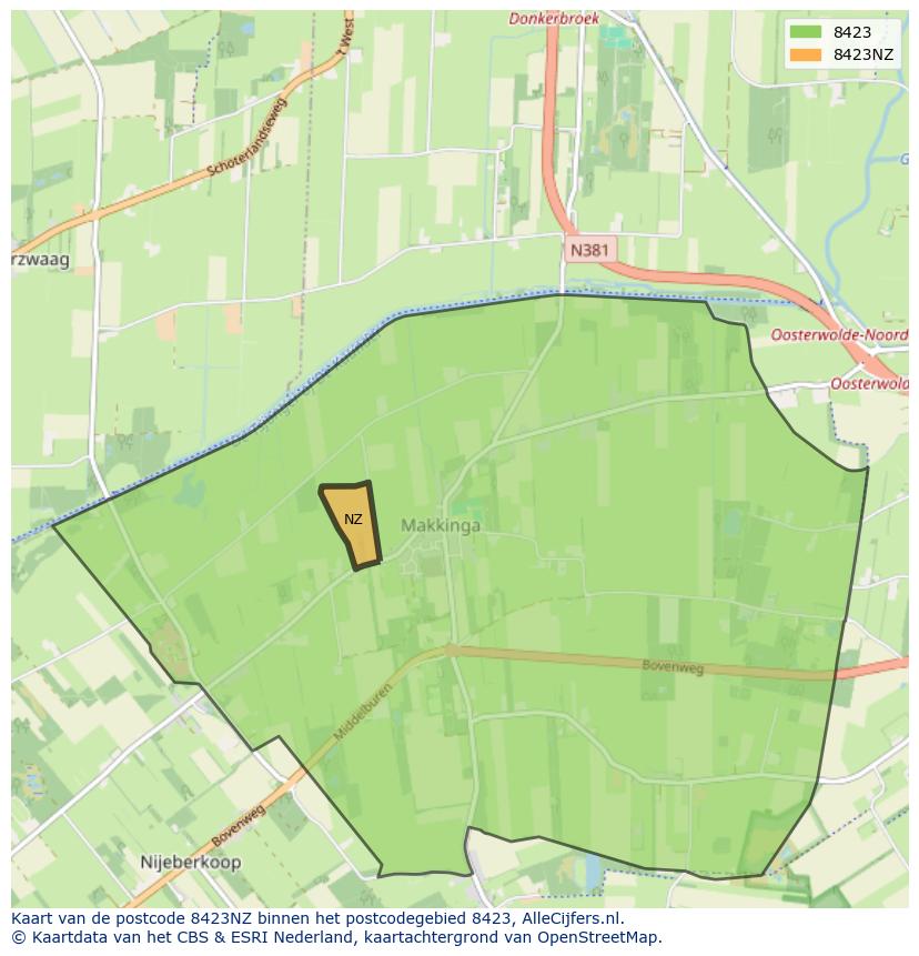 Afbeelding van het postcodegebied 8423 NZ op de kaart.
