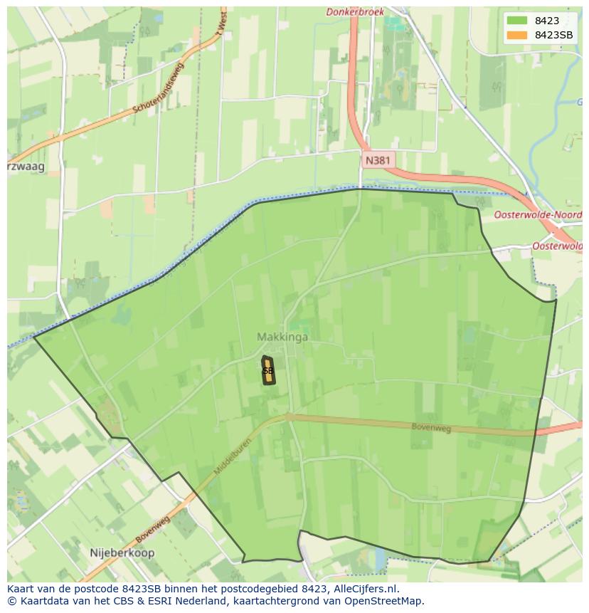 Afbeelding van het postcodegebied 8423 SB op de kaart.