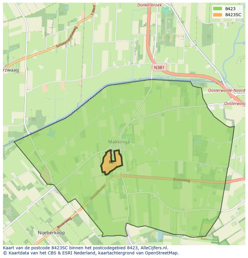 Afbeelding van het postcodegebied 8423 SC op de kaart.
