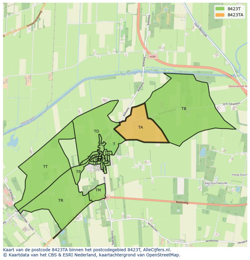 Afbeelding van het postcodegebied 8423 TA op de kaart.