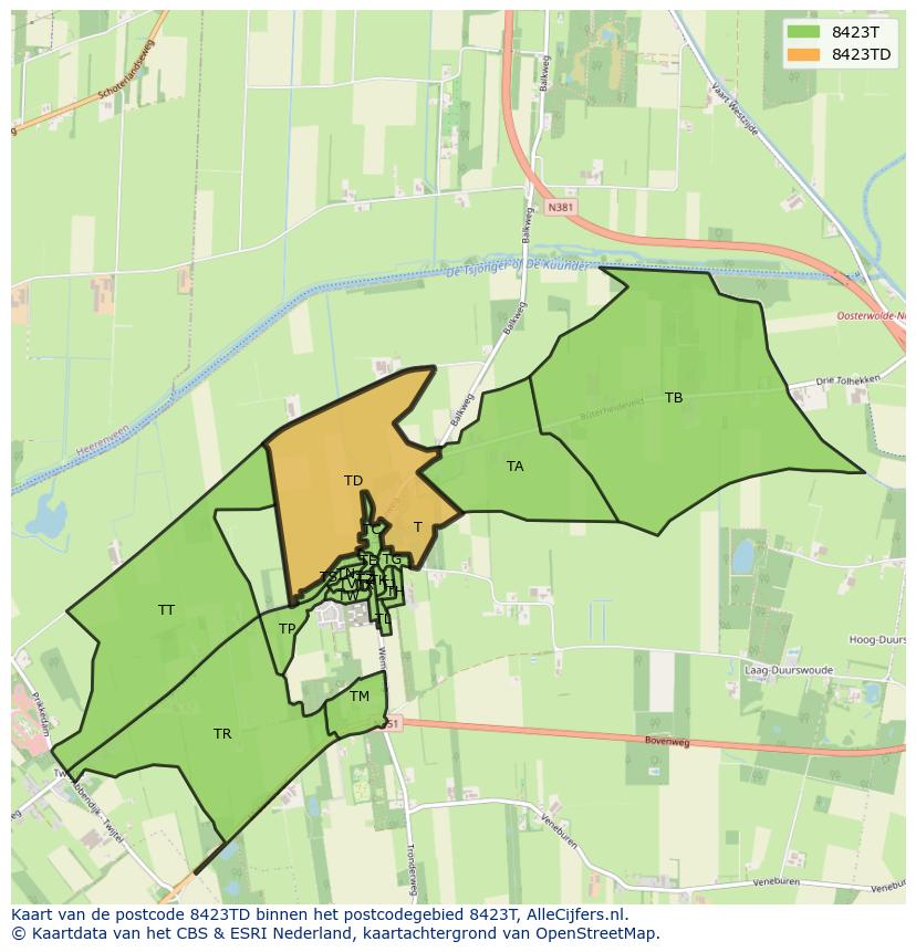 Afbeelding van het postcodegebied 8423 TD op de kaart.