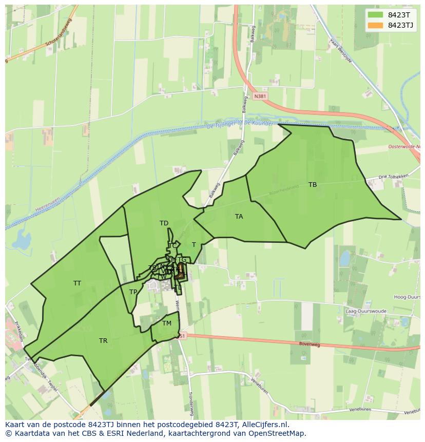 Afbeelding van het postcodegebied 8423 TJ op de kaart.