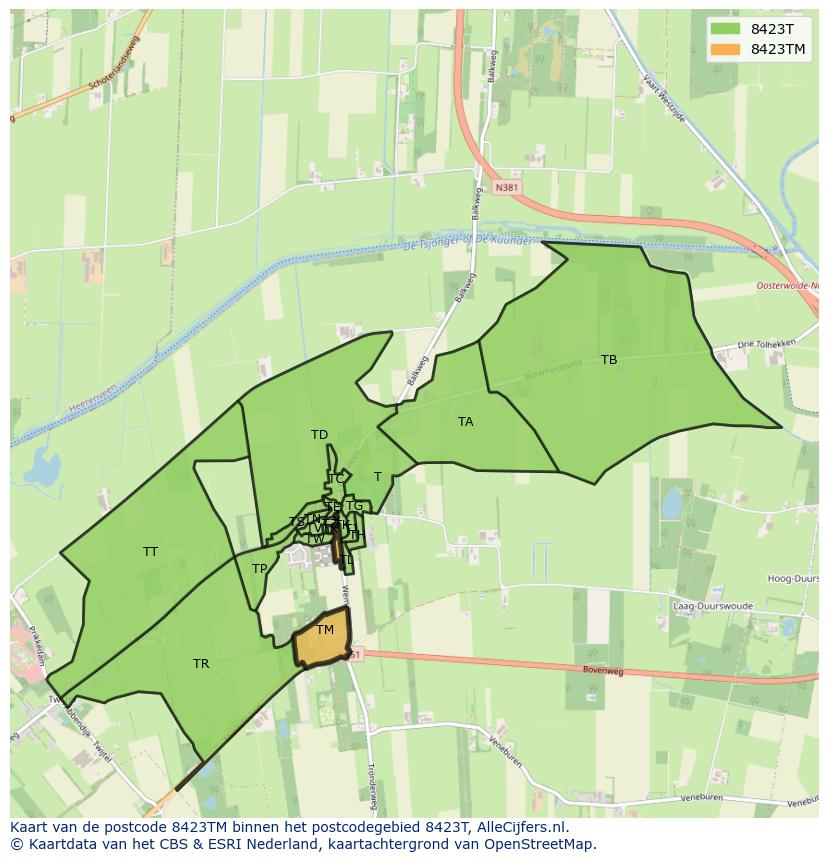 Afbeelding van het postcodegebied 8423 TM op de kaart.