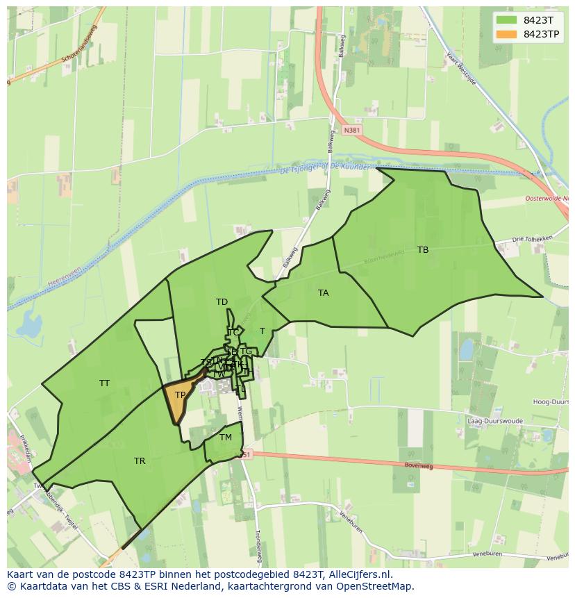 Afbeelding van het postcodegebied 8423 TP op de kaart.