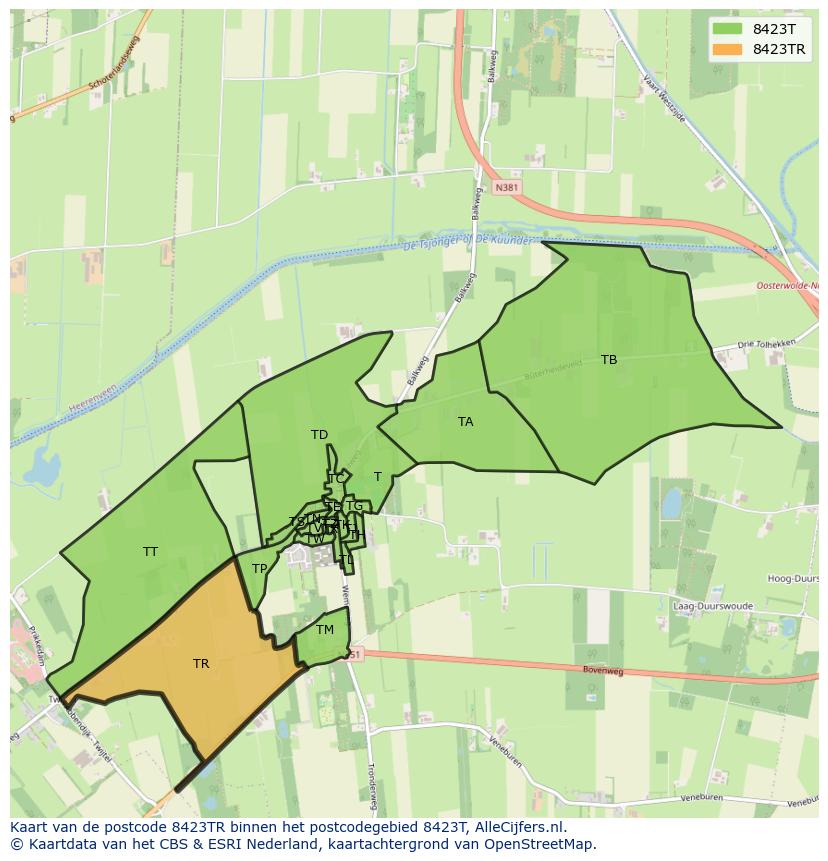 Afbeelding van het postcodegebied 8423 TR op de kaart.